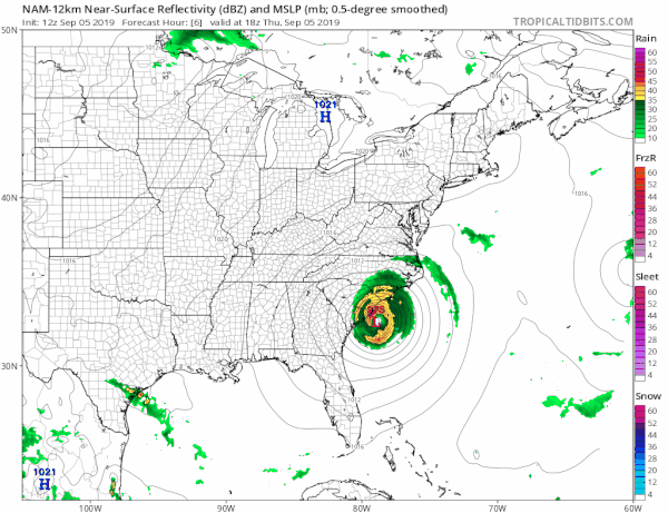 Dorian Eye East of Charleston South of Myrtle Beach Tornadoes 115 MPH