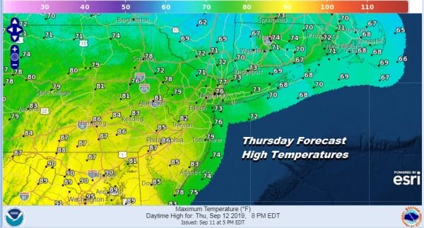 Thursday Forecast High Temperatures
