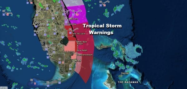 Hurricane Warnings NW Bahamas Tropical Storm Warning Deerfield Beach to Sebastian Inlet Florida
