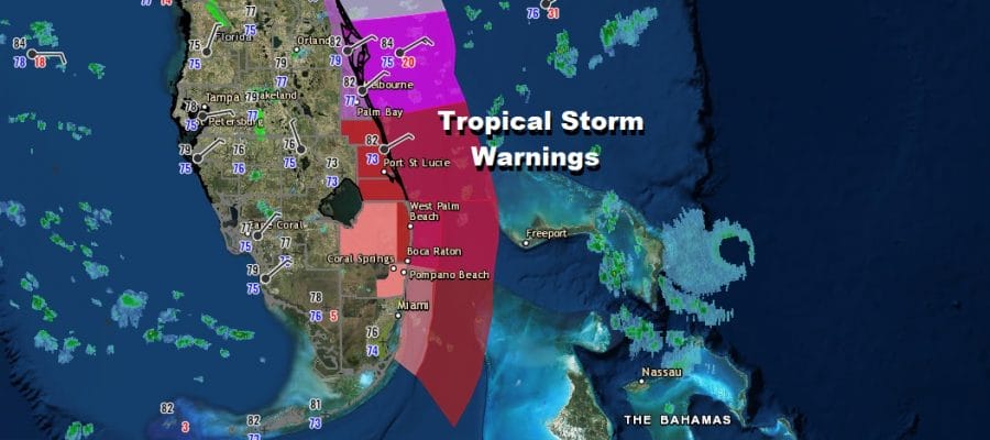 Hurricane Warnings NW Bahamas Tropical Storm Warning Deerfield Beach to Sebastian Inlet Florida