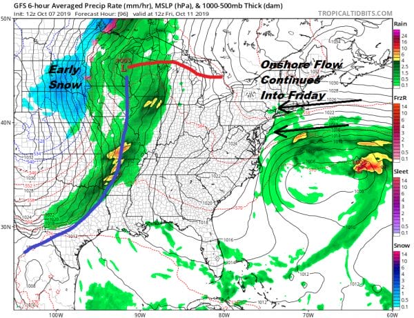 Showers Tonight Onshore Flow Coastal Storm Creates Uncertainty Rest of the Week