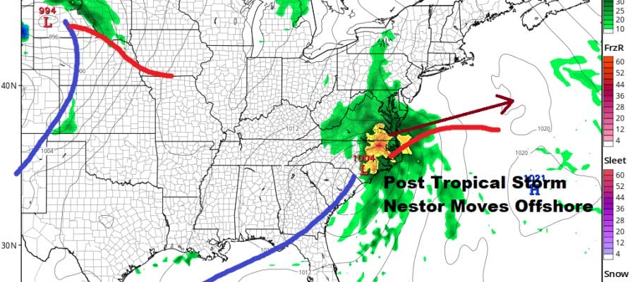 Nestor Heads Northeast Post Tropical Grazing Of Rain Possible Sunday