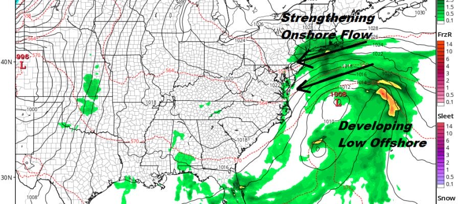 Showers Tonight Onshore Flow Coastal Storm Creates Uncertainty Rest of the Week