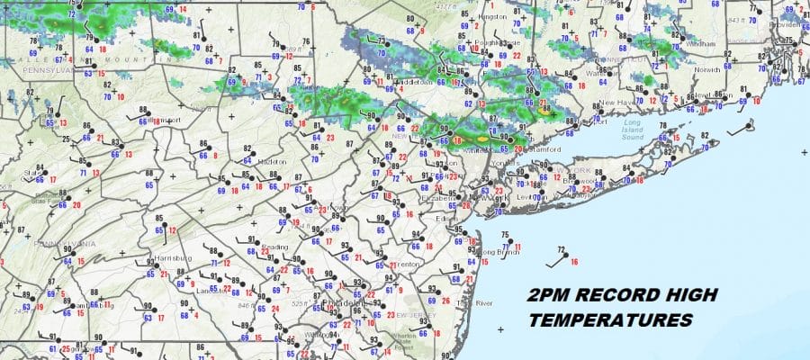 Record Highs Set As Cold Front Moves South. Large Temperature Changes Thursday