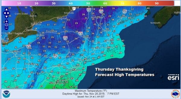 Thursday Thanksgiving Forecast High Temperatures