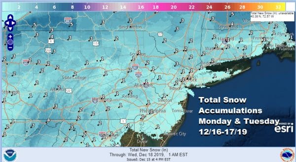 Winter Weather Advisories South Central Pennsylvania to Southern New England NW of I-95