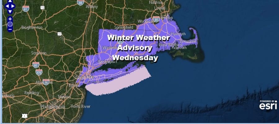 Winter Weather Advisory NYC Long Island Connecticut Northeast Counties of New Jersey Westchester County