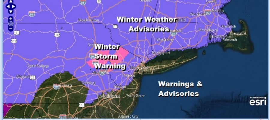 Winter Storm Warning NW New Jersey Advisories Expanded NE NJ, Significant Icing Inland