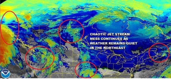 Chaotic Jet Stream Mess Continues As Does Quiet Weather Pattern