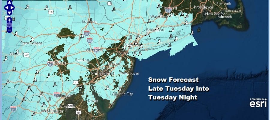 Another Chance for Snow Late Tuesday Tuesday Night Southeast Pa to Southern New England