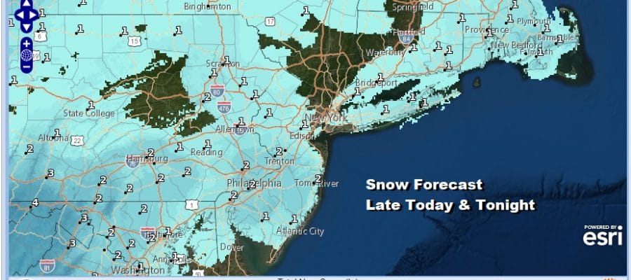 Snow Late Today & Tonight Northern Virginia to Southern New England