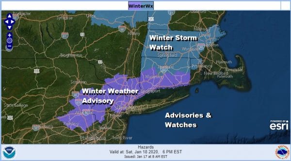 Winter Weather Advisory Northern New Jersey NYC, Hudson Valley Connecticut