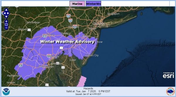 Winter Weather Advisory New Jersey RT 195 South Wind Advisory Wednesday