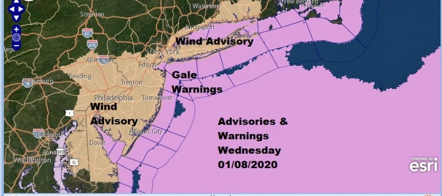 Winter Weather Advisory New Jersey RT 195 South Wind Advisory Wednesday