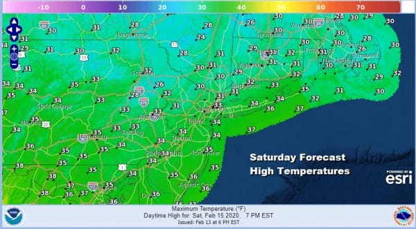 Very Cold Temperatures Arriving For Friday Night Saturday Morning President's Day Weekend Forecast
