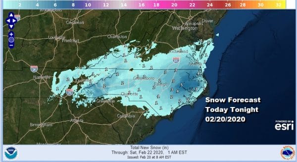 Winter Storm North Carolina Southern Virginia While Northeast is Dry Sunny & Cold