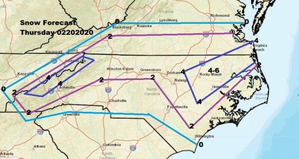 Winter Storm North Carolina Southern Virginia While Northeast is Dry Sunny & Cold