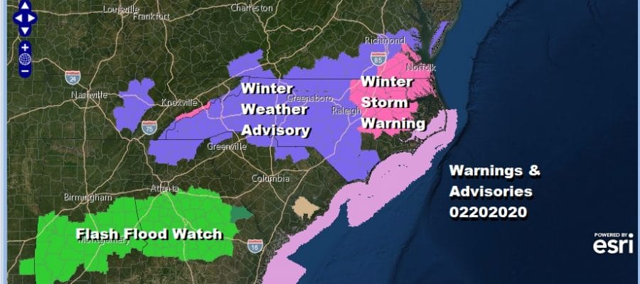 Winter Storm North Carolina Southern Virginia While Northeast is Dry Sunny & Cold