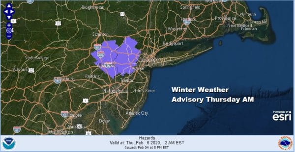 Winter Weather Advisory NW New Jersey NE Pa Thursday Morning Rain Later Tonight