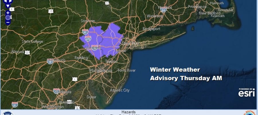 Winter Weather Advisory NW New Jersey NE Pa Thursday Morning Rain Later Tonight