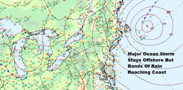 Bands of Rain Moving Southwest From Coastal Storm Offshore