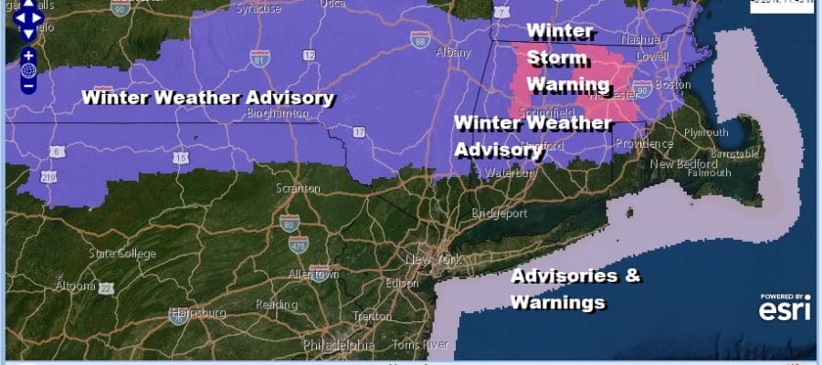 Winter Weather Advisories Northern PA to Central New England Winter Storm Warning Berkshires
