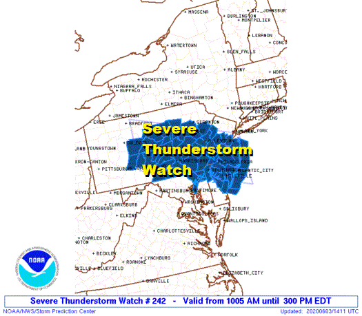 Severe Thunderstorm Watch Pennsylvania New Jersey