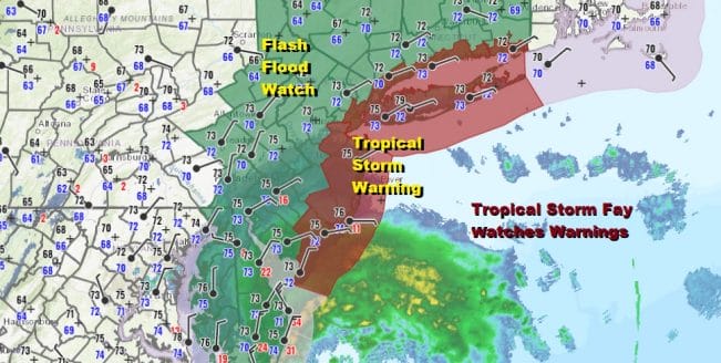 Tropical Storm Warnings Flash Flood Watch Fay Stronger Moving Northward