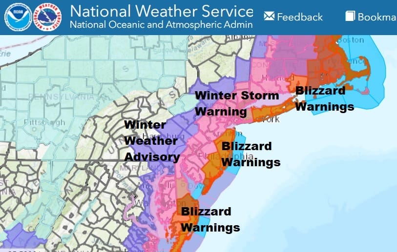 Blizzard Warnings Coast Winter Storm Warnings Inland Snow Continues Slowly Ending West To East Later Today And Tonight