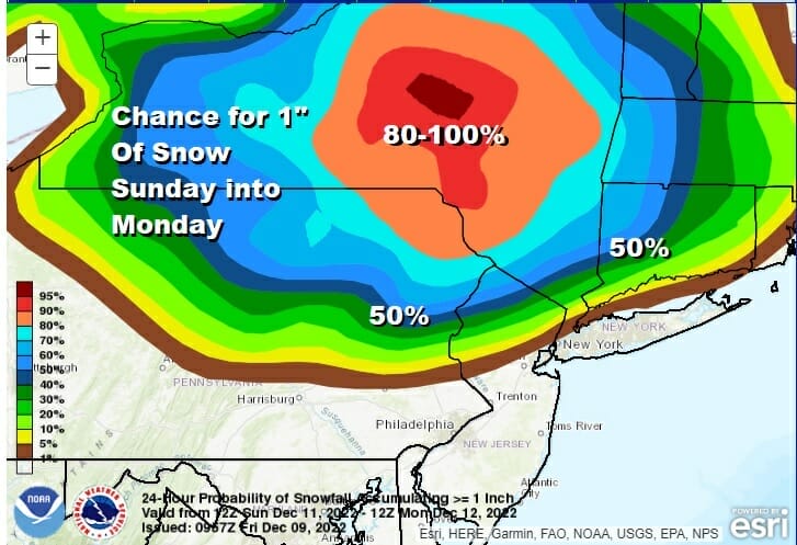 Chance for Snow Late Sunday into Monday Blocking Pattern Continues All Next Week