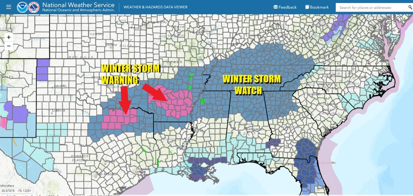 Deep South Snow Storm Likely Winter Storm Watches & Warnings Posted